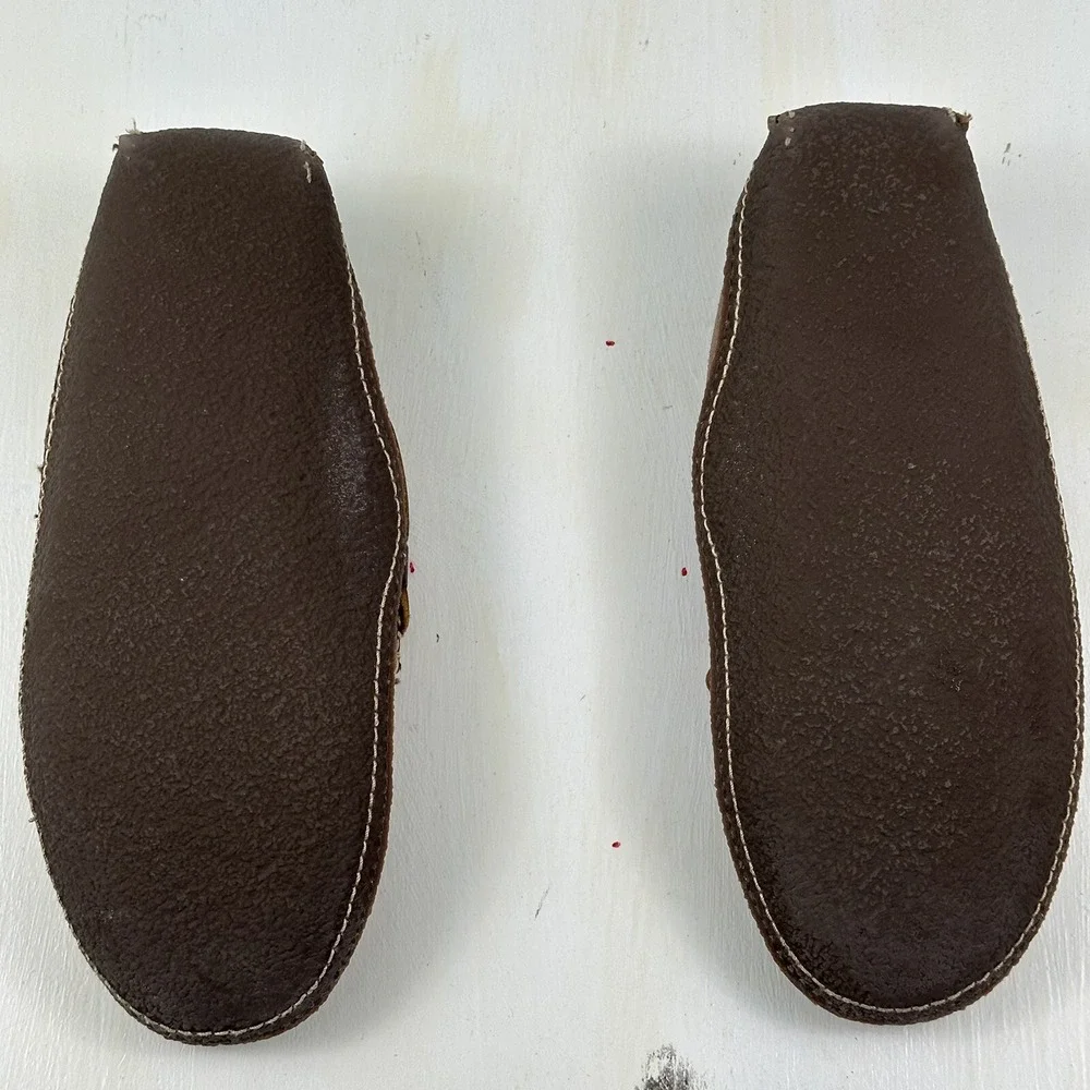 LL Bean‎  HandSewn Shearling Lined Slippers Mens 8Brown Roughout Suede Moccasins